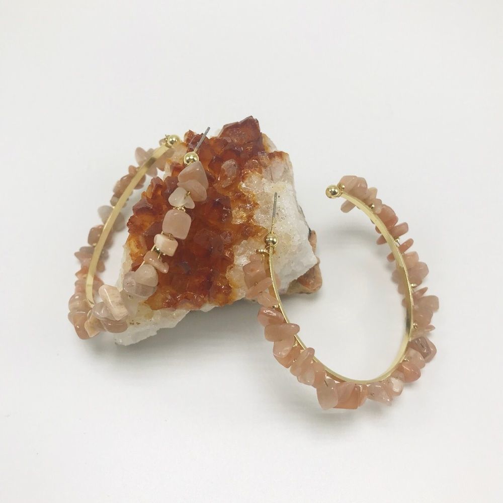 ROSE QUARTZ HOOP EARRINGS (F14)